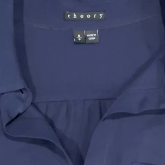 Theory Navy Women’s Silk Orencia Tie Front Blouse Size Small - Picture 5 of 6